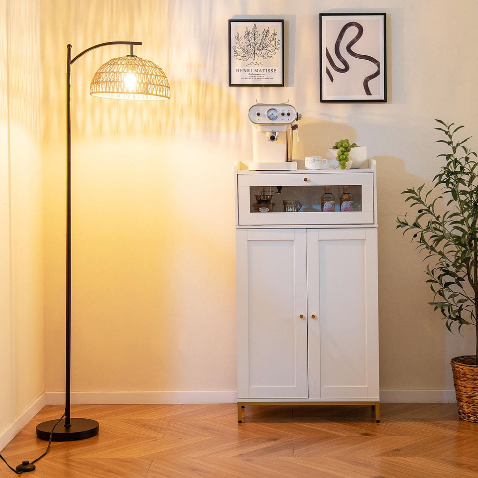Modern Arc Standing Floor Lamp with Hanging Lampshade product image