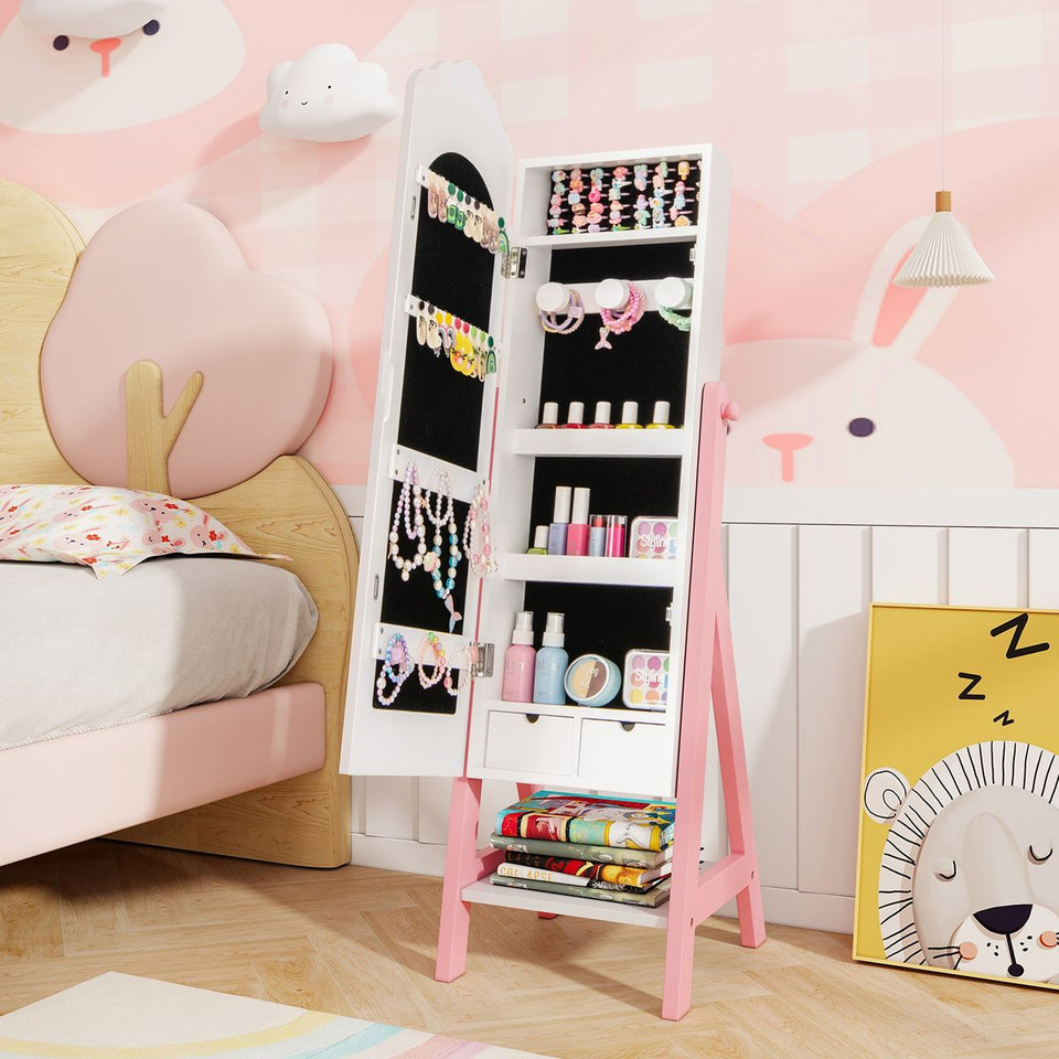 Kids' Freestanding Jewelry Cabinet with Full-Length Mirror product image