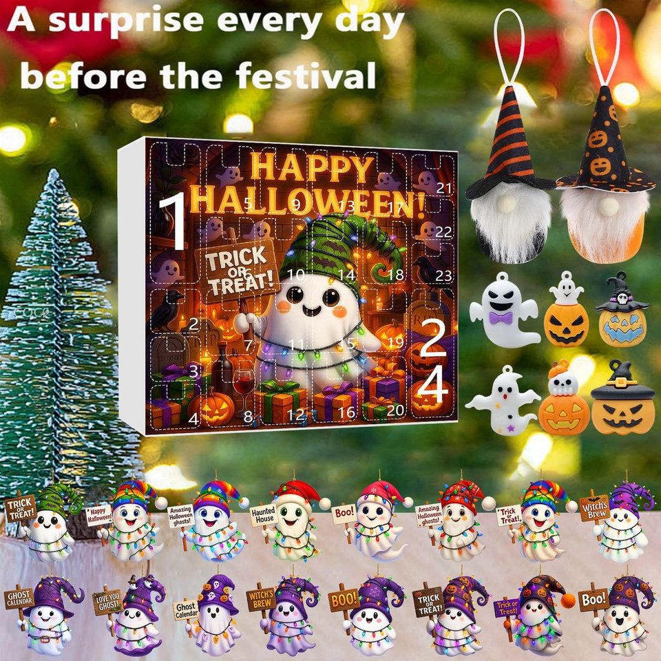 Halloween CountDown Advent Calendar with Ghost Gnome Pumpkin Plush Toys Dolls Pendants Ornaments For Indoor Outdoor Home Party Decoration product image