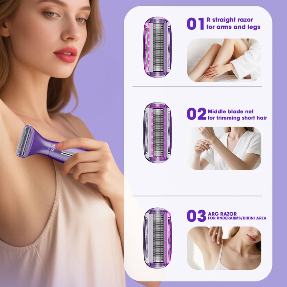 6-in-1 Women Electric Shaver Replaceable Heads for Whole Body Private Epilator Shaving Razor Nose Hair Trimmer Color Green product image