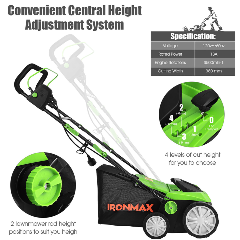 IronMax 15'' Electric Lawn Dethatcher with 50L Collection Bag product image