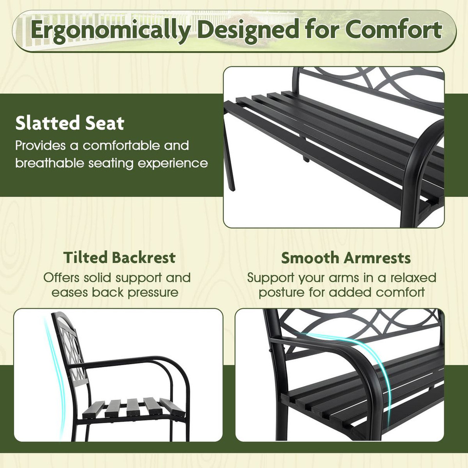 45.5" Outdoor Patio Garden Bench with Curved Armrests product image