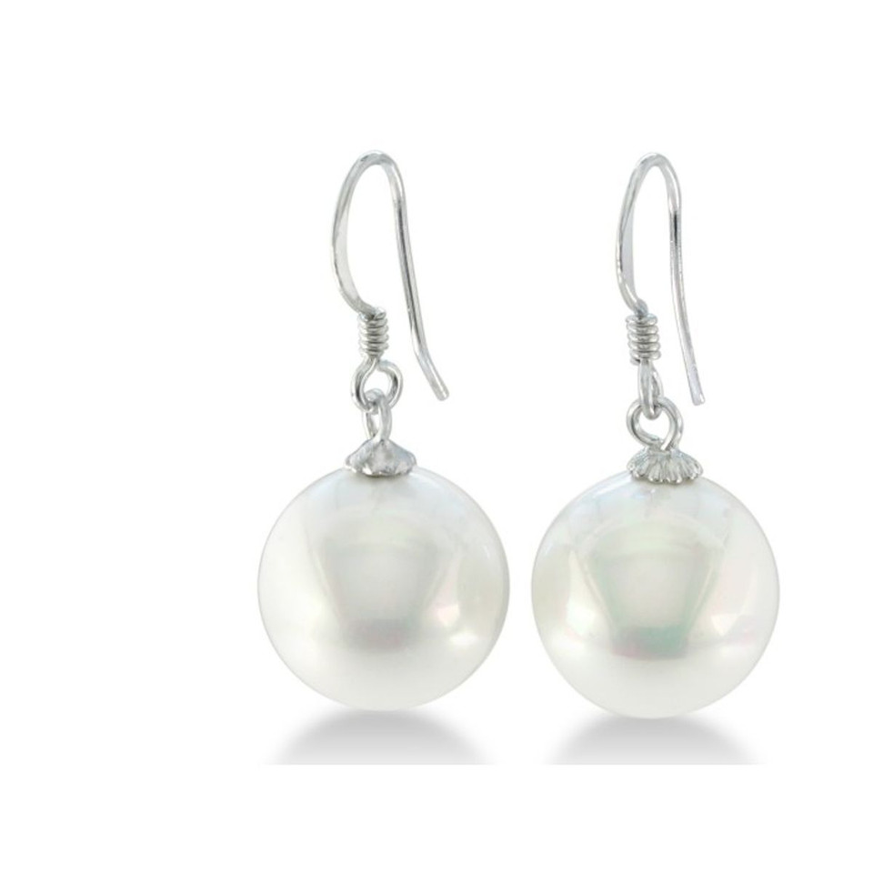 Pearl Drop Earrings with 12mm Shell Pearls in Sterling Silver product image