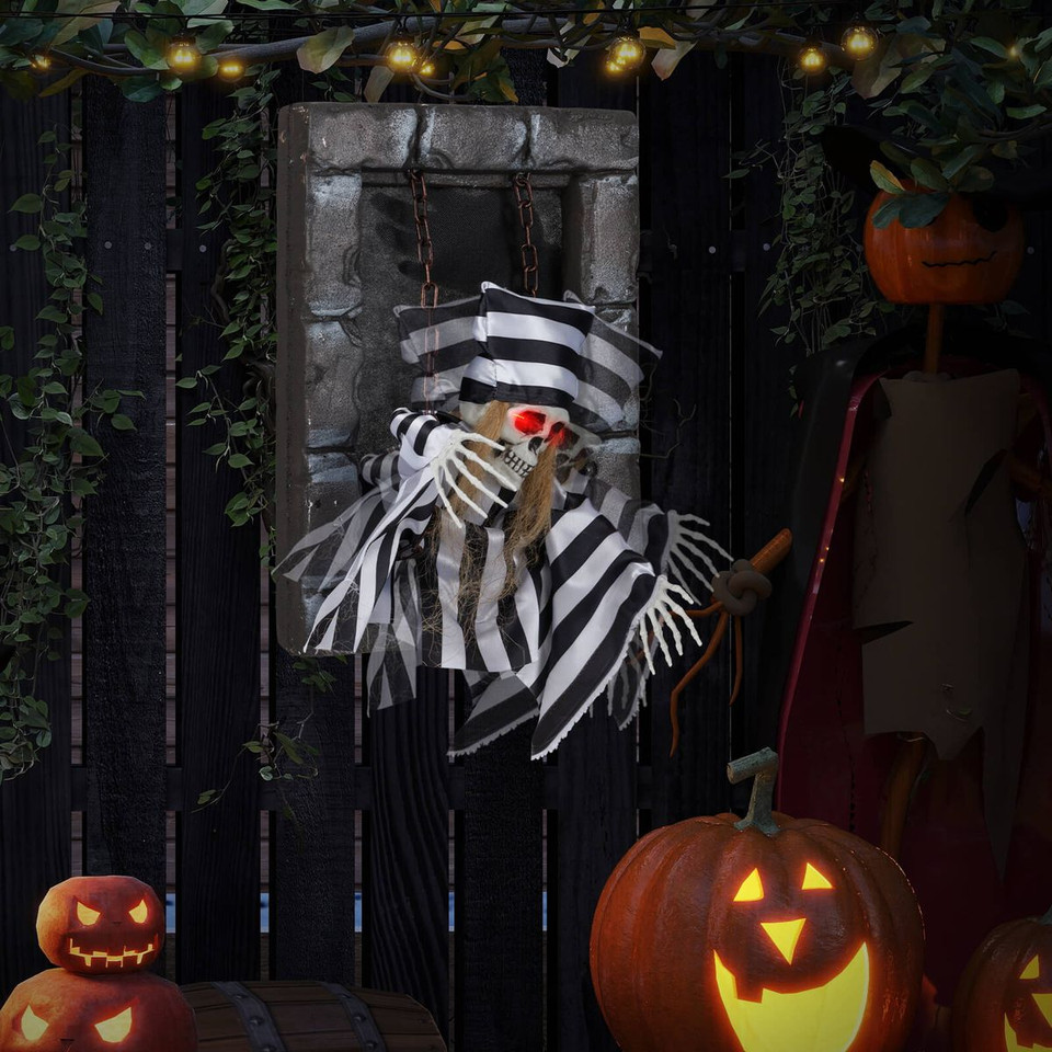 18” Animated Hanging Skull Prisoner Decoration with LED Lights product image
