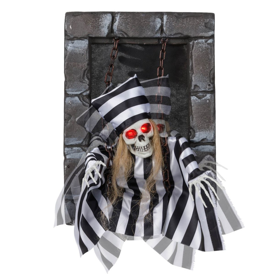 18” Animated Hanging Skull Prisoner Decoration with LED Lights product image