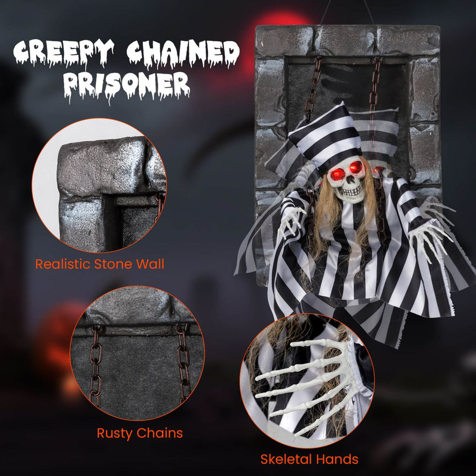 18” Animated Hanging Skull Prisoner Decoration with LED Lights product image