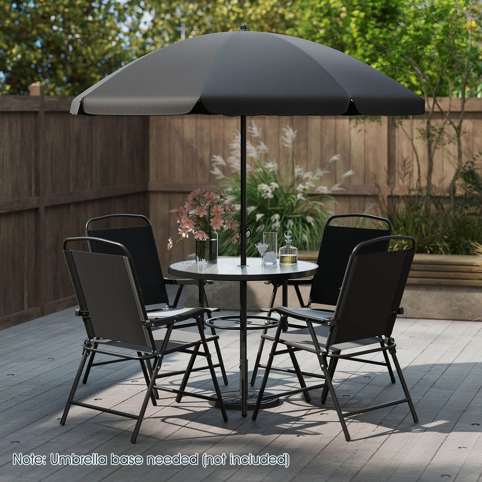 6-Piece Patio Dining Set with Umbrella and Rippled Glass Tabletop product image