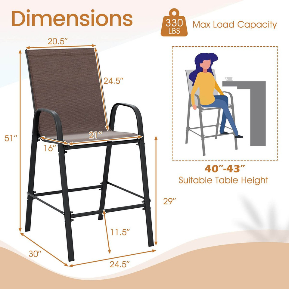 Outdoor Bar Height Stools with Armrests (Set of 2) product image