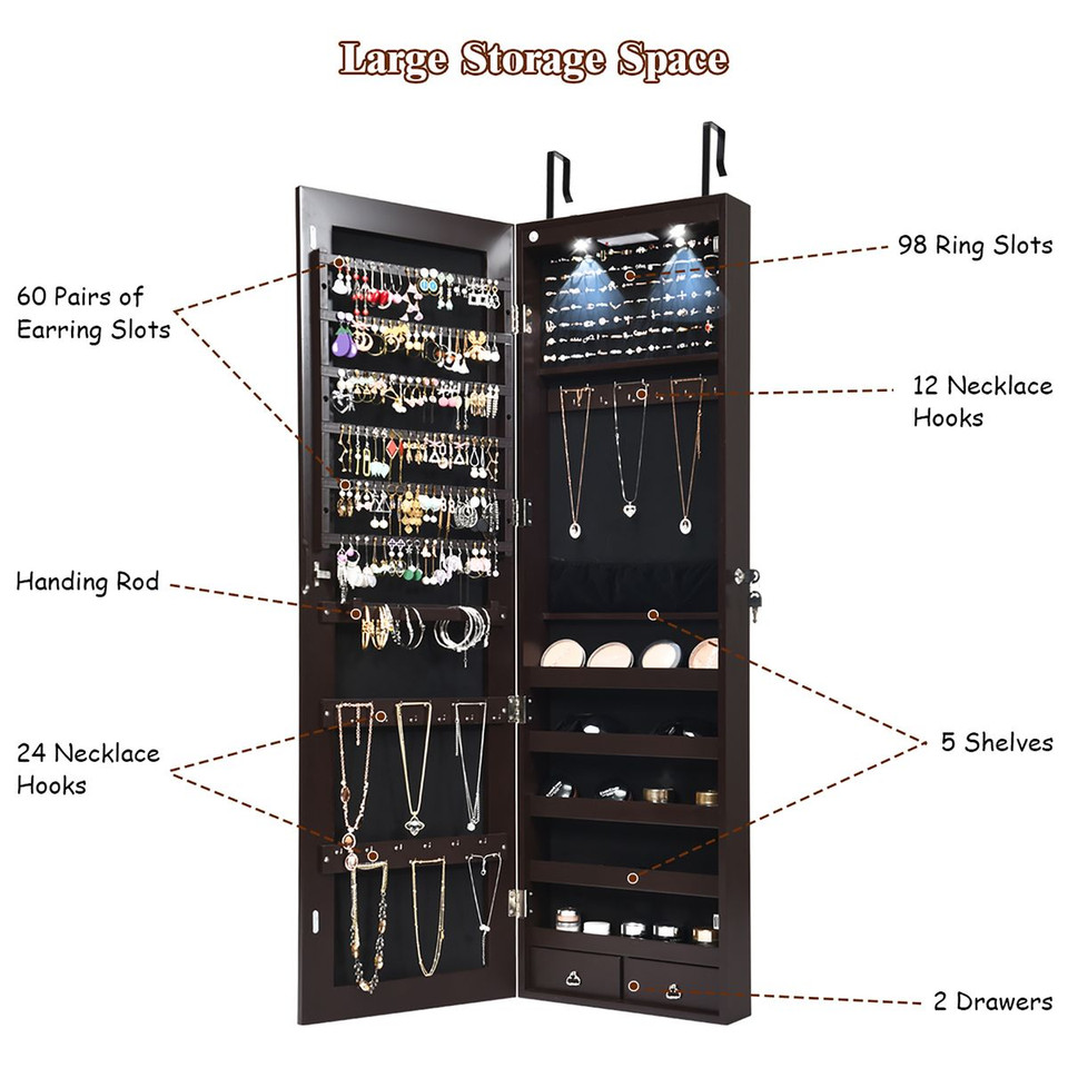 Mirrored Wall or Door Mounted Jewelry Cabinet product image
