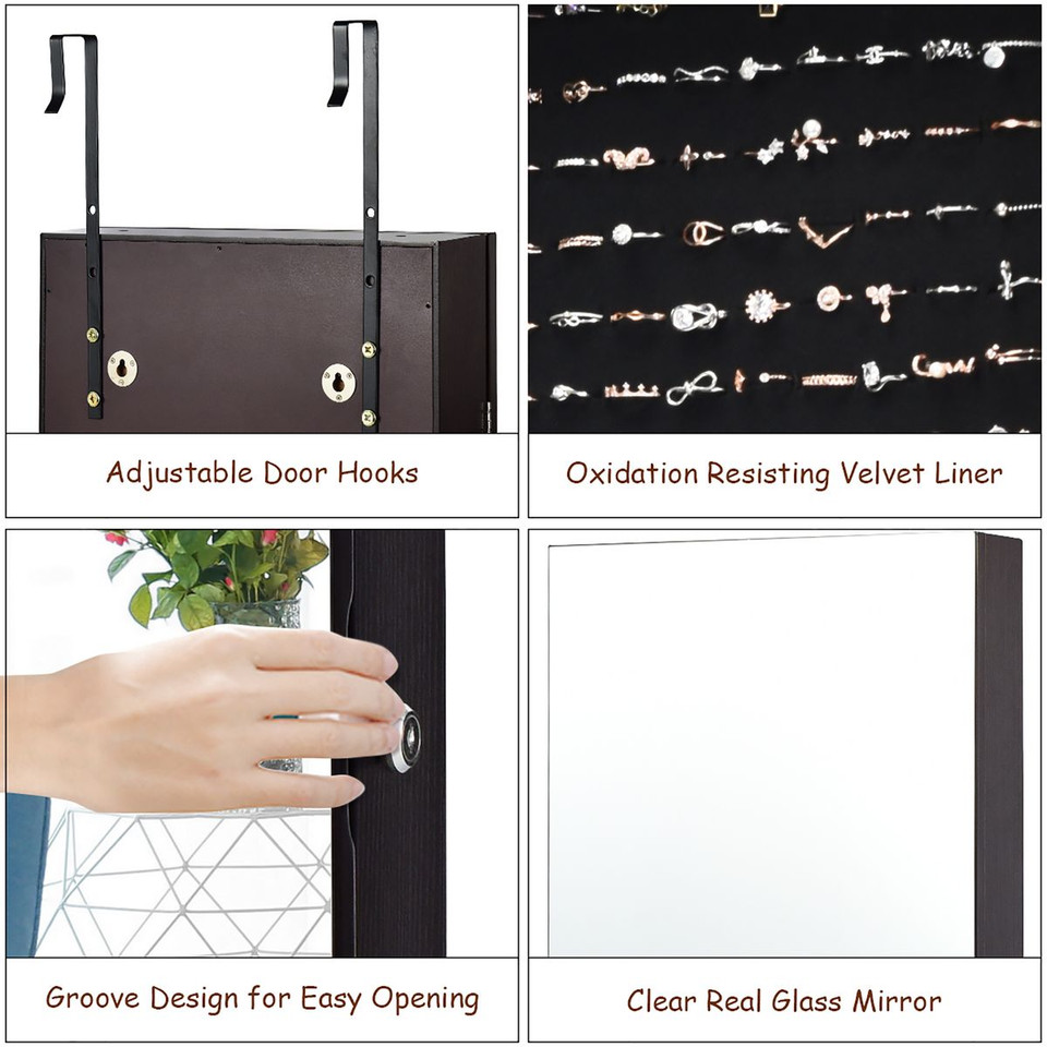 Mirrored Wall or Door Mounted Jewelry Cabinet product image