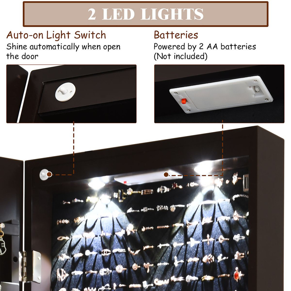 Mirrored Wall or Door Mounted Jewelry Cabinet product image