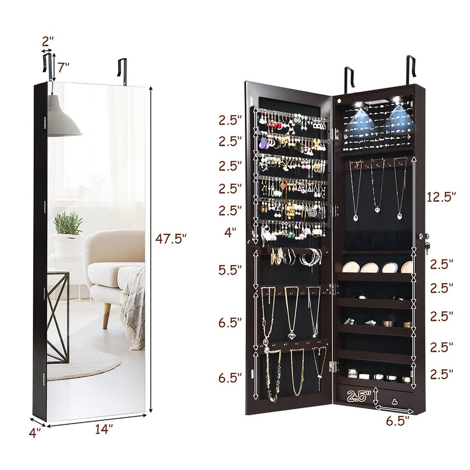 Mirrored Wall or Door Mounted Jewelry Cabinet product image