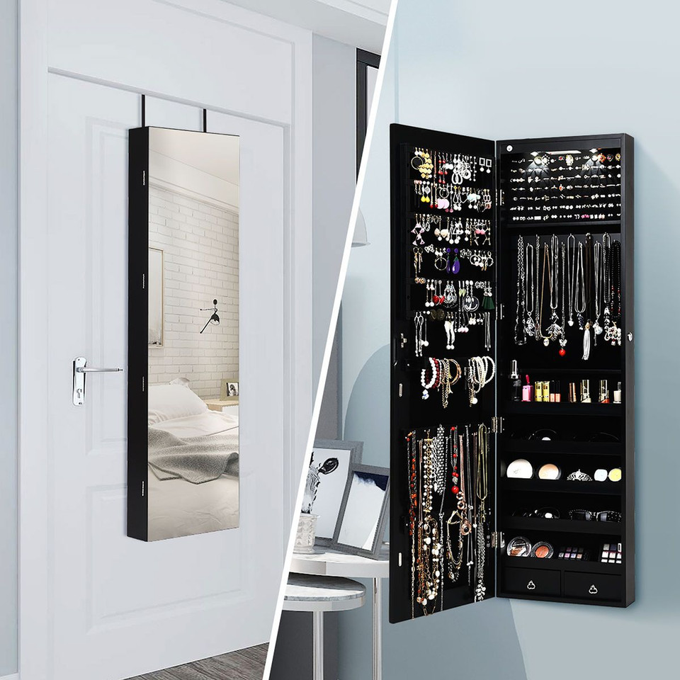 Mirrored Wall or Door Mounted Jewelry Cabinet product image