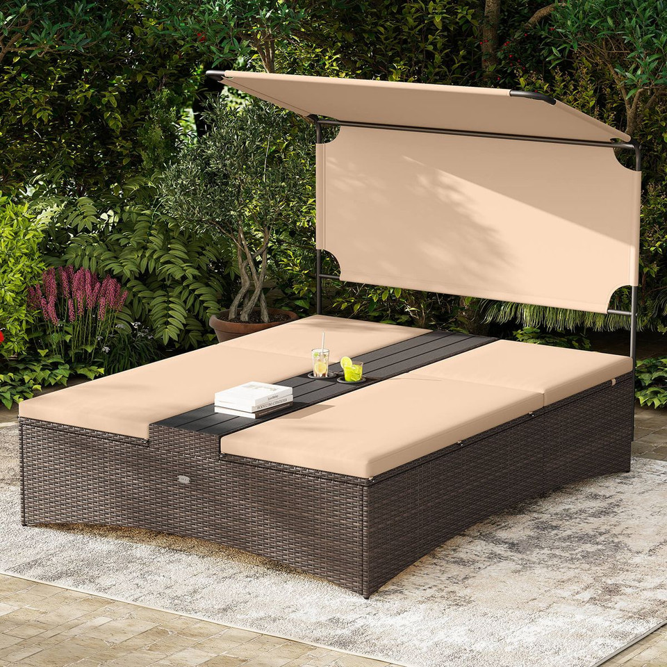 Outdoor Daybed with 4-Position Adjustable Backrests and Tabletops product image