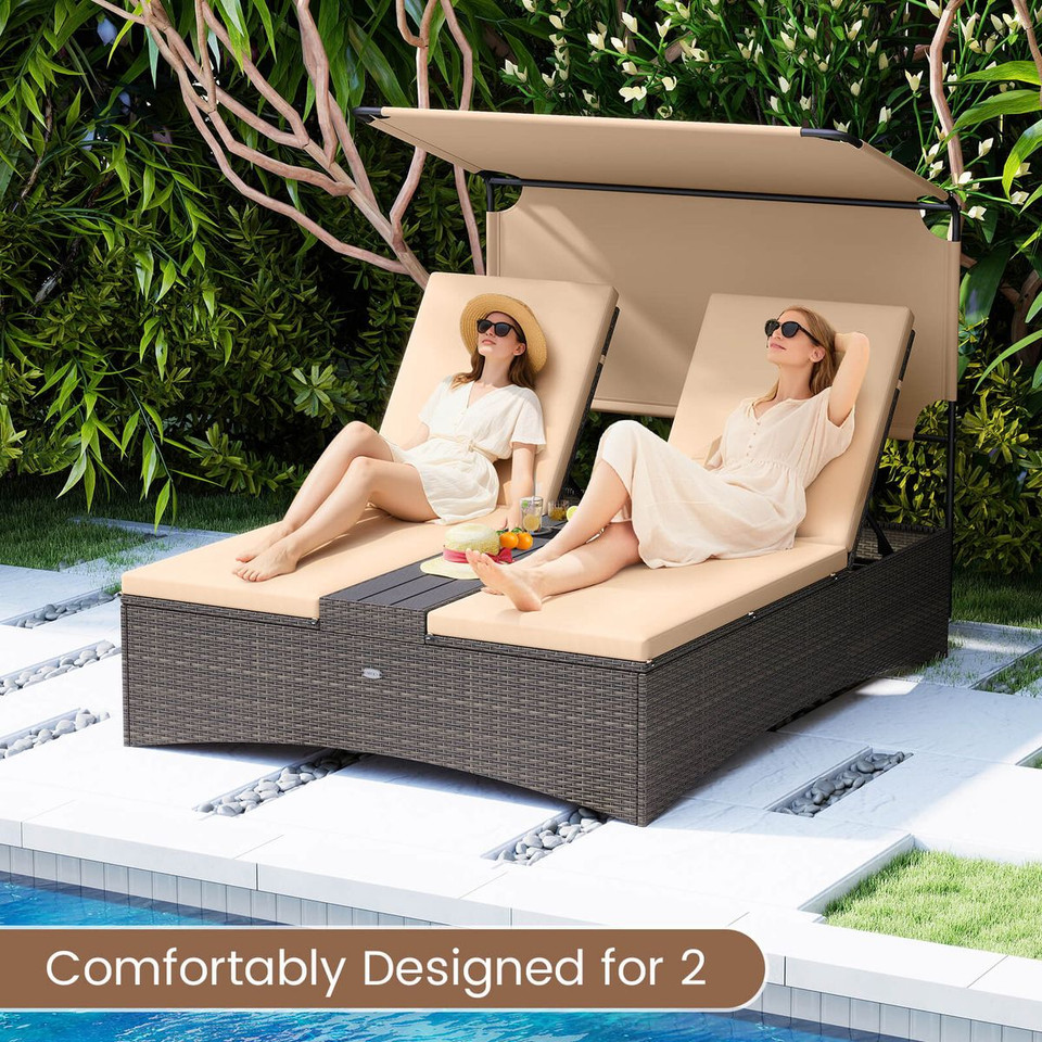 Outdoor Daybed with 4-Position Adjustable Backrests and Tabletops product image