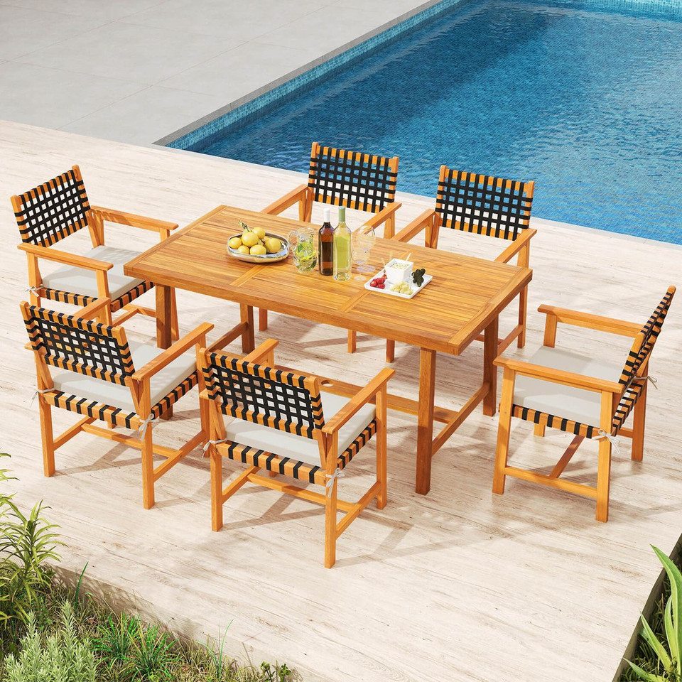 Solid Acacia Wood Patio Chair Set with Padded Seats product image