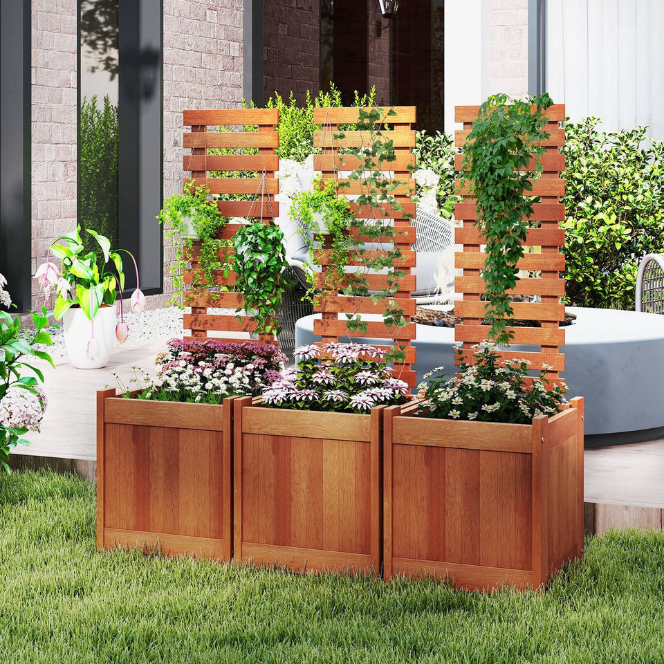 Wooden Raised Garden Bed with Open-Ended Base and Trellis product image