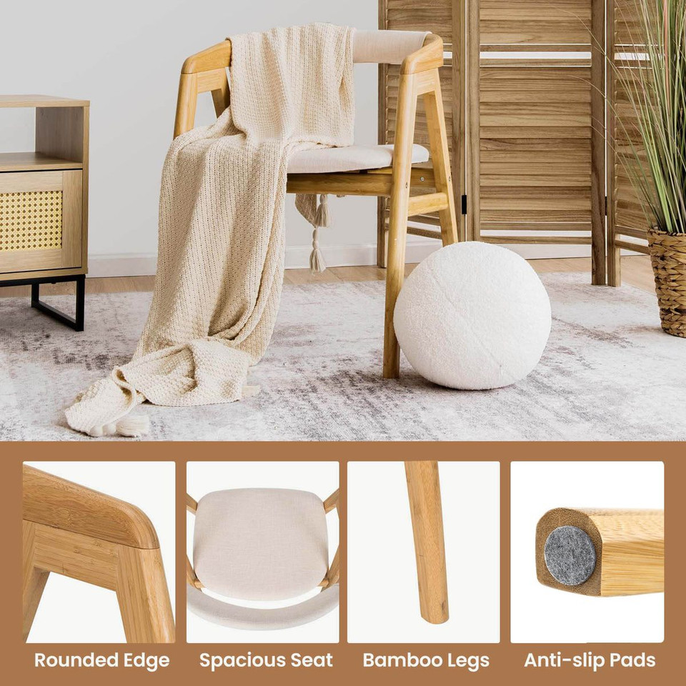 Bamboo Upholstered Dining Chair with Curved Back product image