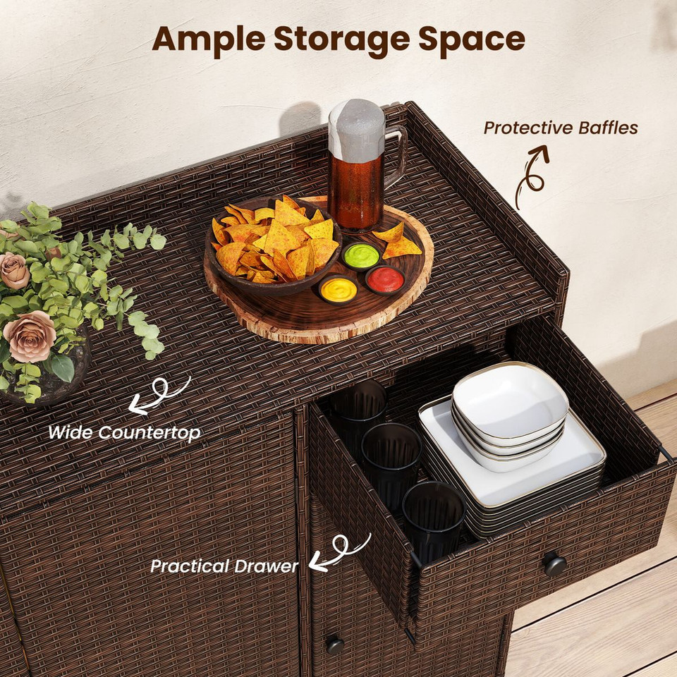 Outdoor PE Wicker Storage Cabinet with 3 Doors and Adjustable Shelves product image