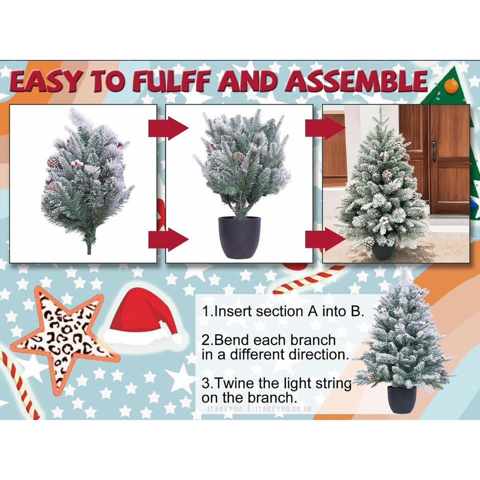35-inch Snow Flocked Christmas Tree with Pinecones and Red Berries product image