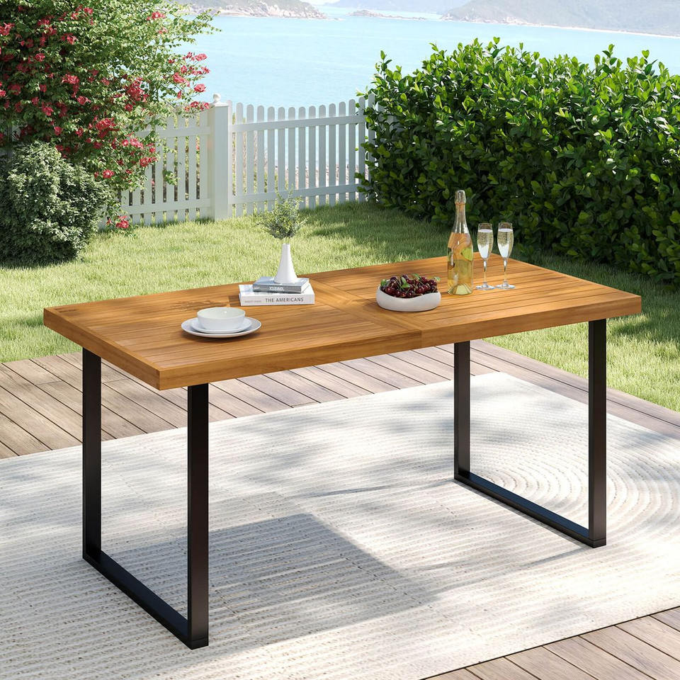 63" Acacia Wood Dining Table with Slatted Tabletop  product image