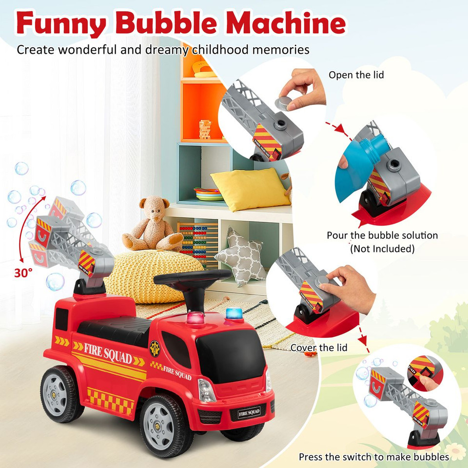 Kids' Foot-to-Floor Fire Truck with Music and Bubble Maker product image