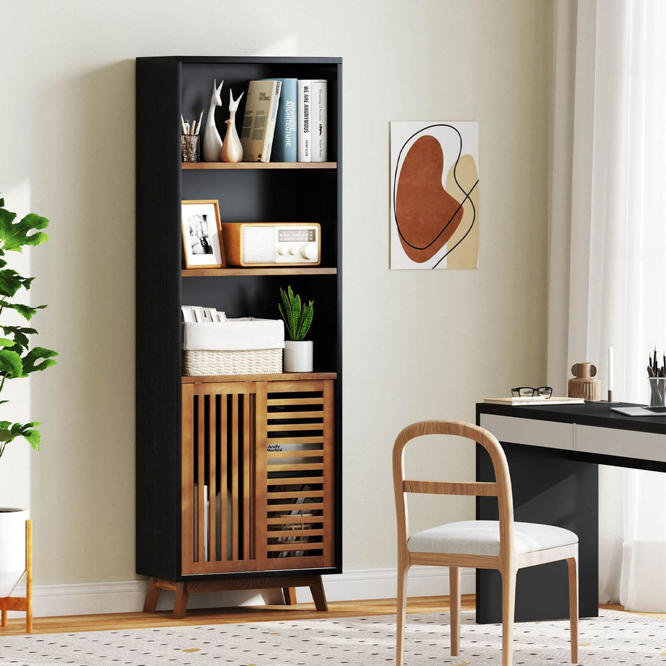 5-Tier Bookcase with 3-Position Adjustable Shelf  and Sliding Doors product image