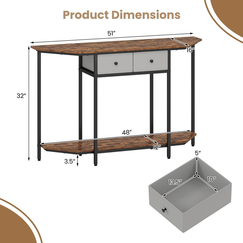 51" Polygonal Console Table with 2 Drawers product image