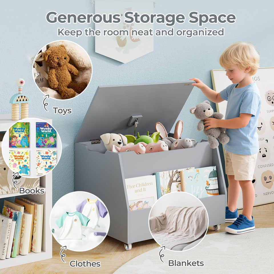 Kids Wooden Toy Box Storage Organizer with Flip-Top Lid  product image