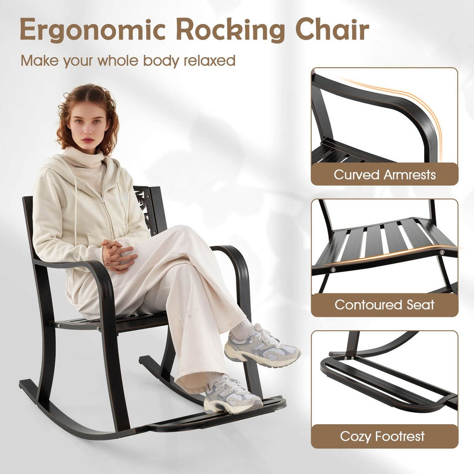 Outdoor Patio Rocking Chair with Floral Backrest Design product image