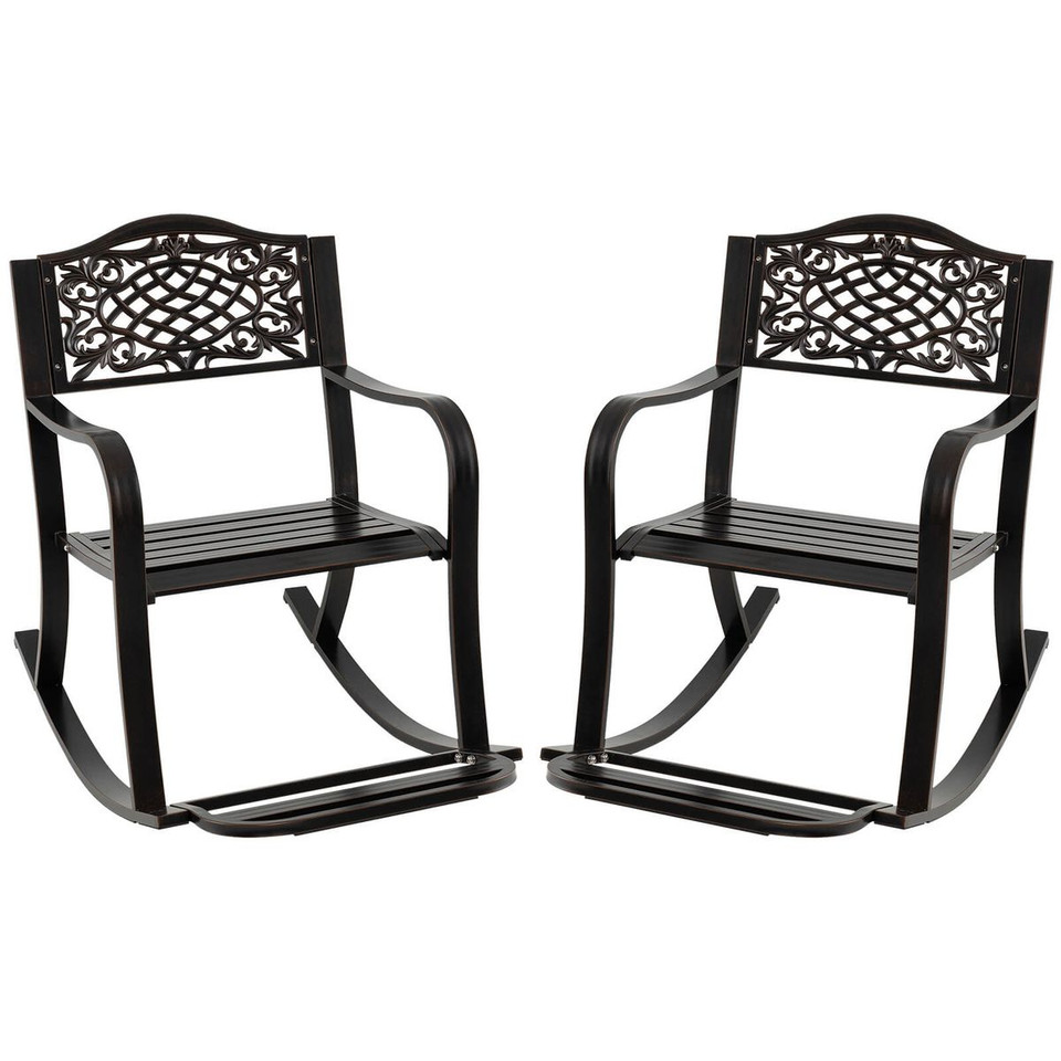 Outdoor Patio Rocking Chair with Floral Backrest Design product image