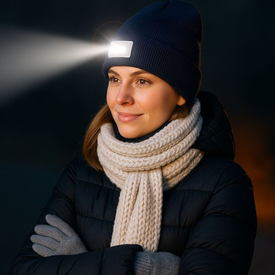 Beanie Hat with Rechargeable LED Headlamp product image