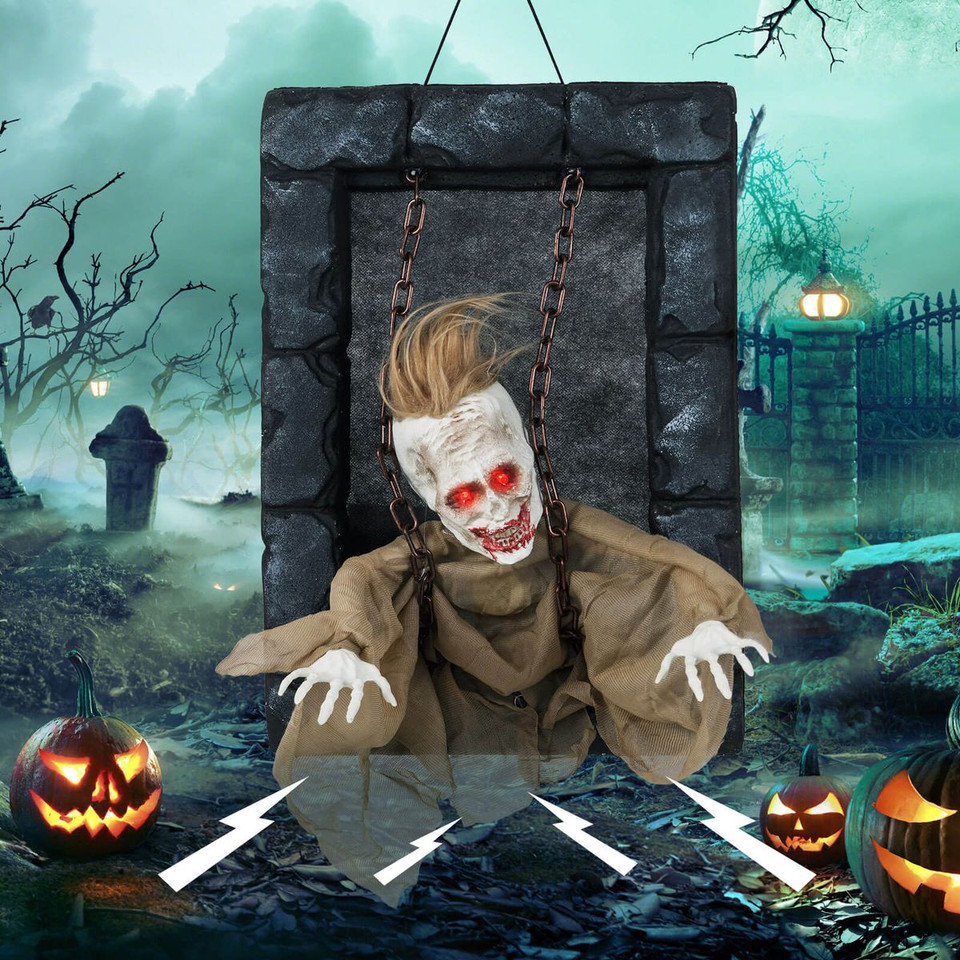 Hanging Animated Zombie Prisoner Halloween Decoration product image