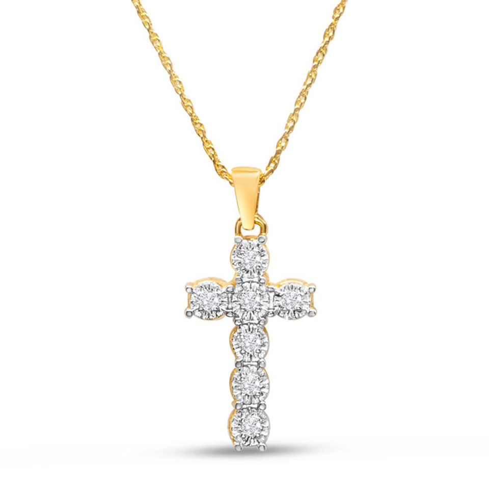 1/10 Carat Diamond Cross Necklace In Yellow Gold product image