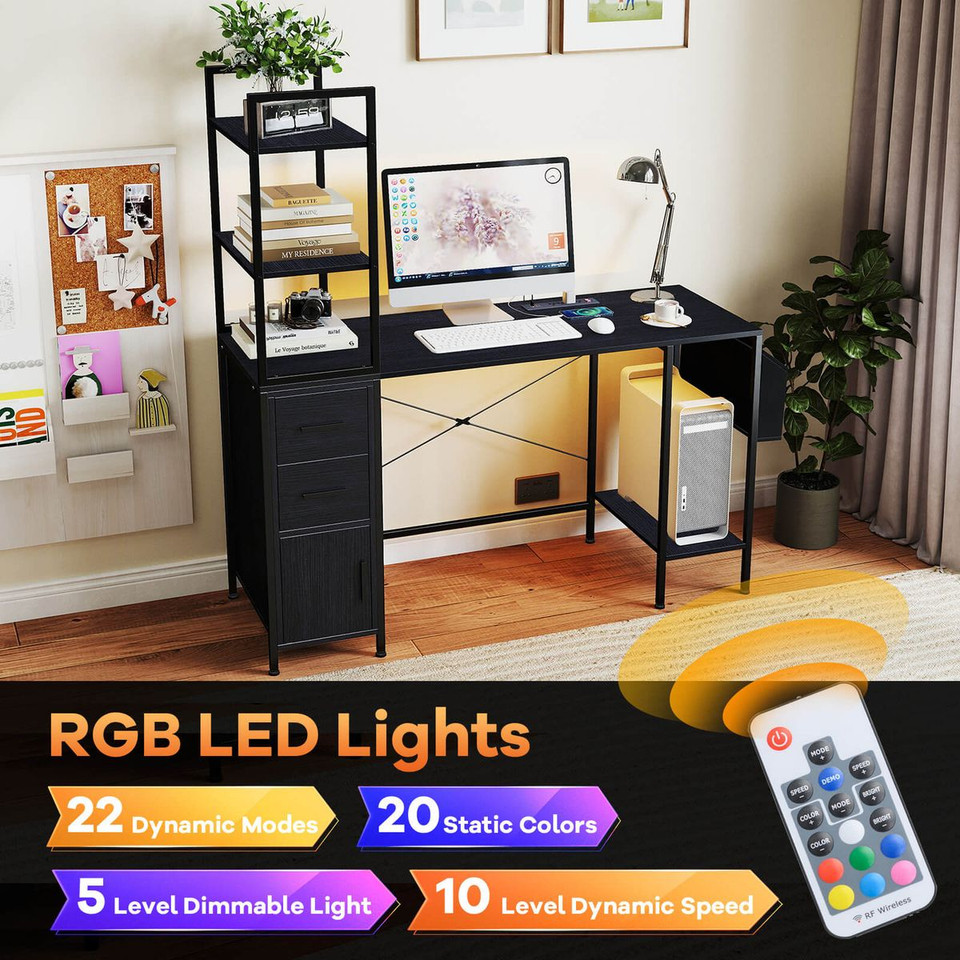 Modern Office Desk with LED Lights and Power Outlets product image