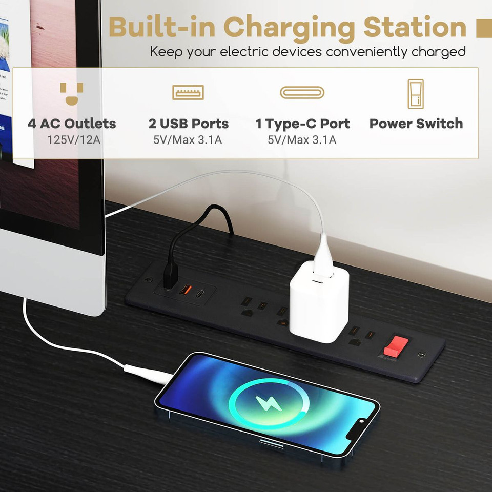 Modern Office Desk with LED Lights and Power Outlets product image