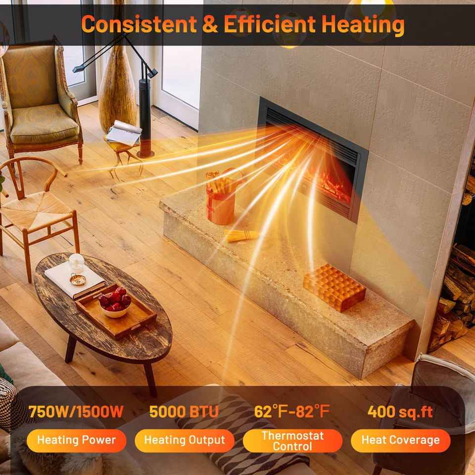 33" Electric 750W Recessed Fireplace with Adjustable Thermostat product image