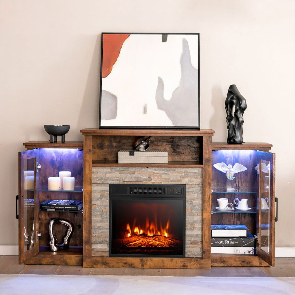 Fireplace TV Stand with LED Lights and Adjustable Temperature product image