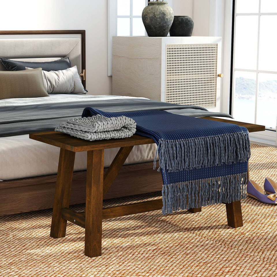 Wooden Dining Bench with Trapezoidal Support product image