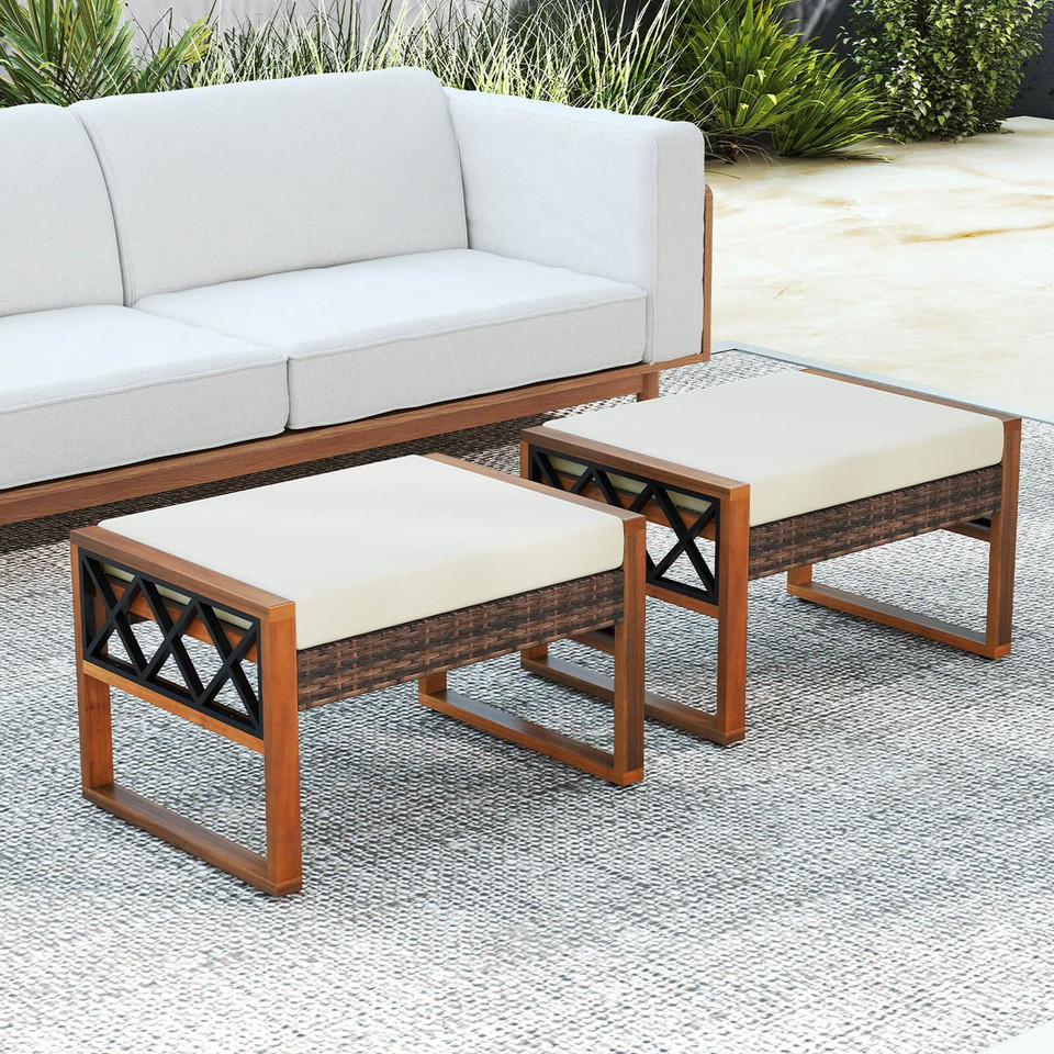 Outdoor PE Rattan Wicker Ottoman (2-Pack) product image