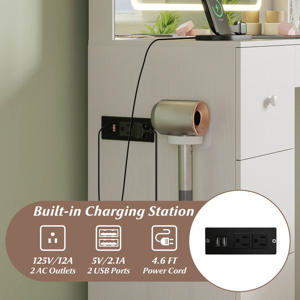 Vanity Desk with Built-in Charging Station and 3 Lighting Modes  product image