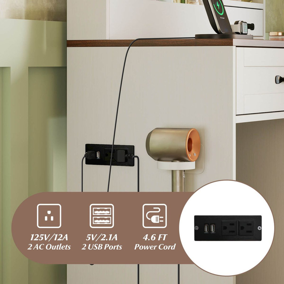 Adjustable Lighted Vanity Desk with Built-In Charging Station product image