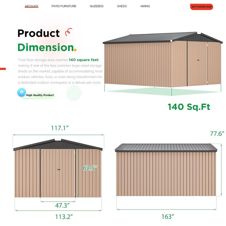 10' x 14' Outdoor Storage Shed with Lockable Doors product image
