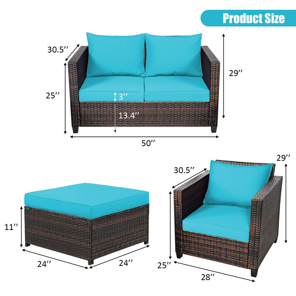 Rattan 5-Piece Cushioned Patio Set product image