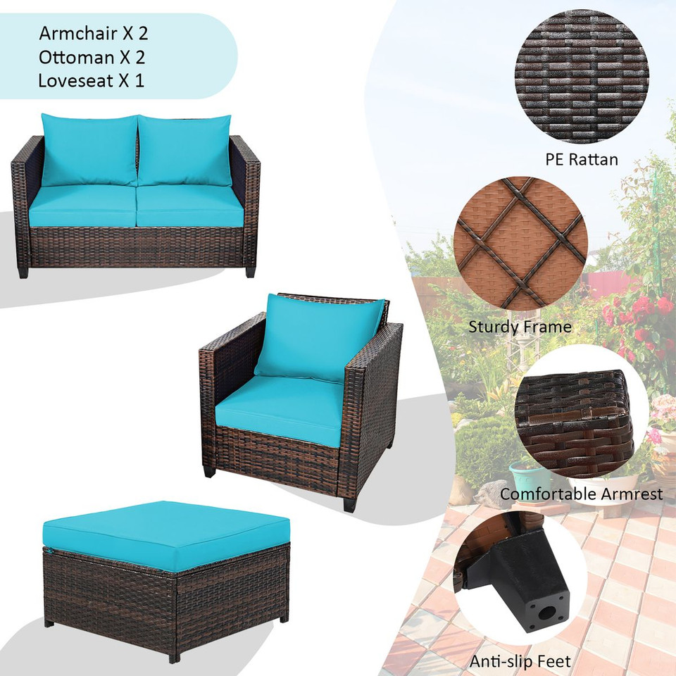 Rattan 5-Piece Cushioned Patio Set product image