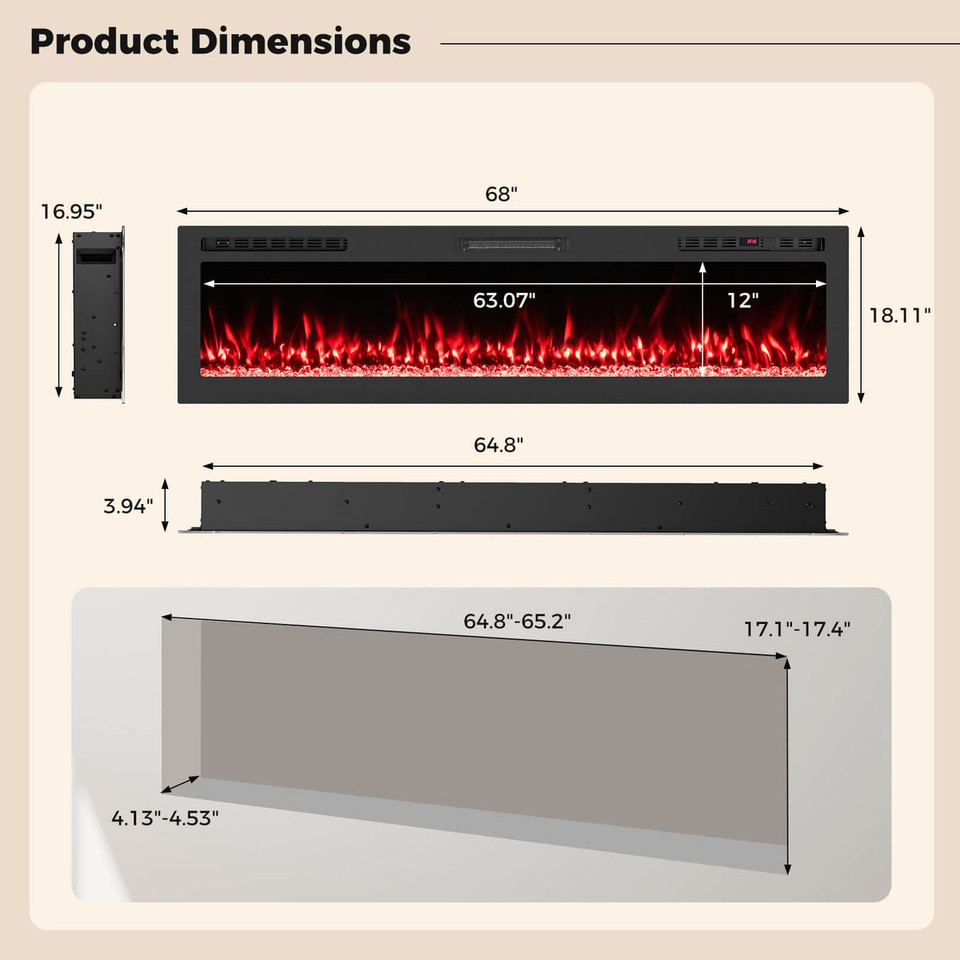68” Smart Electric Fireplace with Adjustable Heat Settings  product image