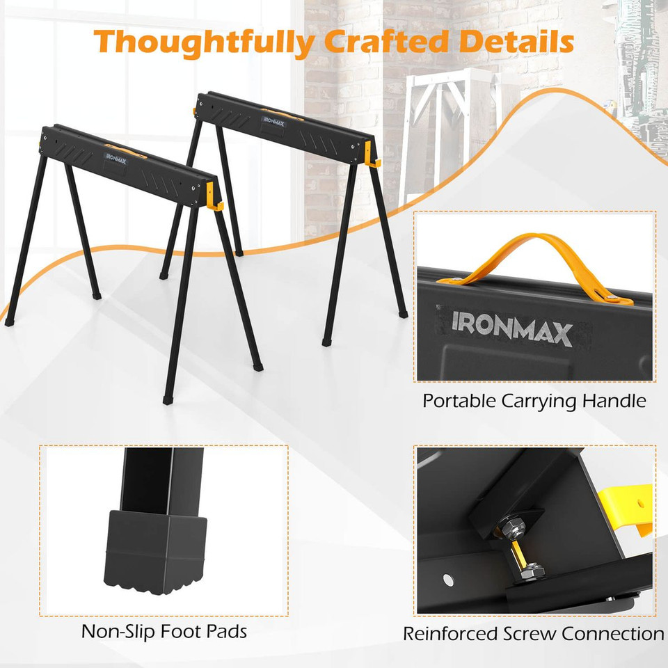 Ironmax Heavy-Duty Metal Sawhorses with 2x4 Supporting Arms (2-Pack) product image