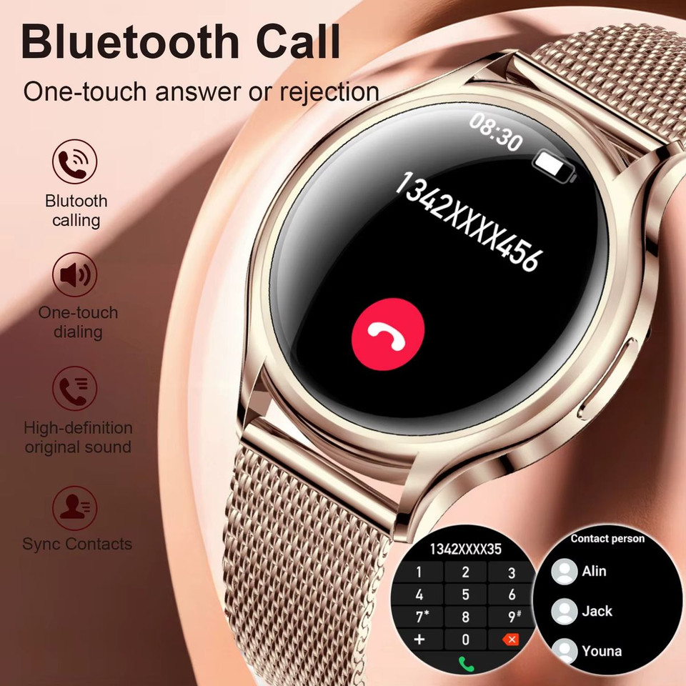 Ladies Smart Watch Bluetooth Call Sports Fitness Tracker Body Sleep Monitor Steel Smart Bracelet Waterproof Women Smartwatch Color Gold product image