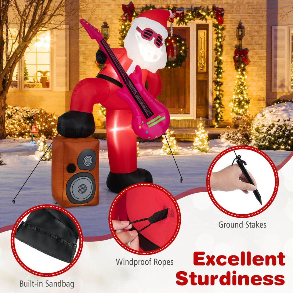 8.4 ft Inflatable Guitar Santa Claus with Sound-Synced Light Effect product image