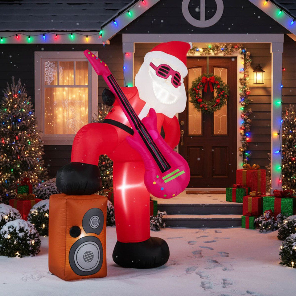 8.4 ft Inflatable Guitar Santa Claus with Sound-Synced Light Effect product image